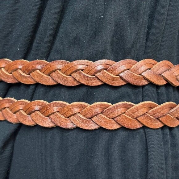 RALPH LAUREN POLO DOUBLE STRAP BRAIDED LEATHER BELT O-RING BRASS BUCKLES M